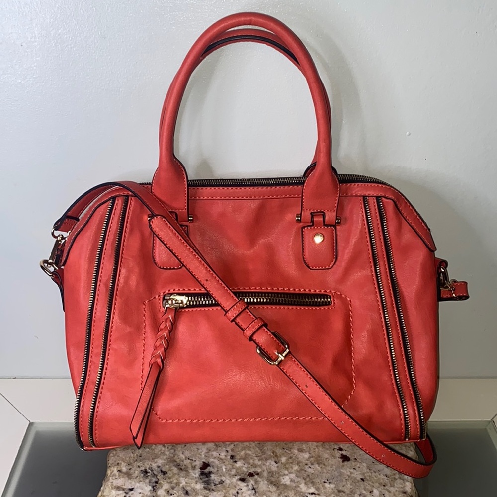 Urban Expressions Red/Orange Large Vegan Satchel Crossbody/Hand/Shoulder Bag